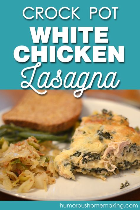 Crock Pot White Chicken Lasagna - Humorous Homemaking Chicken Lasagne, White Chicken Lasagna, White Lasagna, Crockpot Lasagna, Chicken Lasagna, Slow Cooker Desserts, Thm Recipes, Chicken Spices, Chicken Tikka Masala