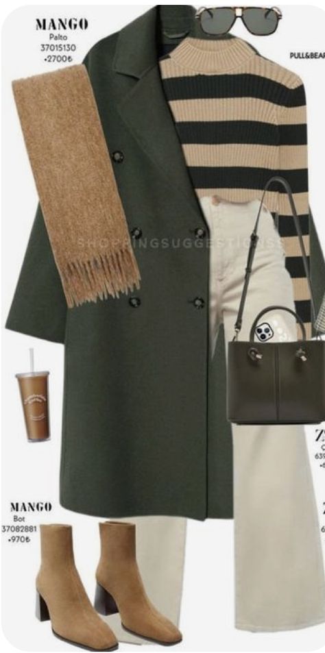 Green And Brown Winter Outfit, Casual Chic Autumn Outfits 2023, Brown Cropped Wide Leg Pants Outfit, Green Coat Winter Outfit, Fall Outfits 2023 Hijab, Brown Pants Outfit Ideas Women, How To Style Green Wide Leg Pants, Wide Leg Hijab Outfit, Pink And Chocolate Outfit