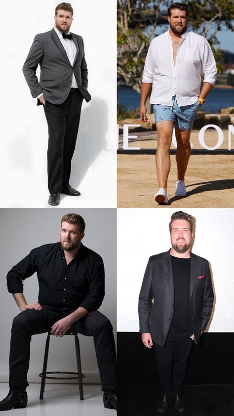 Why ‘Plus Size’ Men Aren’t Just “Fat” #footwear #clothing #outerwear #collar #fashion #suit #formalwear #gentleman #male #blazer Fat Men Outfit, Fat Men Fashion, Plus Size Men Outfits, Big Man Style, Chubby Men Fashion, Outfits For Big Men, Fat Guy Fashion, Plus Size Mens Clothing, Chubby Men