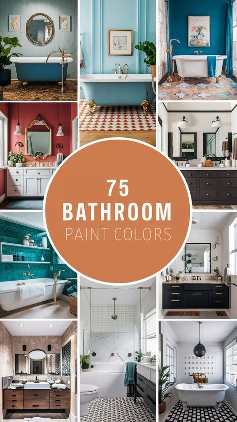 Funky Bathroom Paint Ideas, Bathroom Color Palette Ideas, Top Bathroom Paint Colors, Master Bath Color Scheme, Bathroom Paint Finish, Bathroom Painting Ideas, Bathroom Colors Schemes, Bathroom Paint Color Ideas, Bathroom Paint Ideas