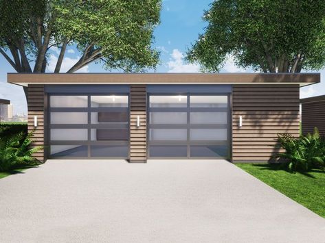 052G-0026: Modern Two-Car Garage Plan with Storage; 32'x24' Three Car Garage Plans, 3 Car Garage Plans, Concrete Siding, Plan Garage, Home Structure, Pool House Plans, Carport Garage, Three Car Garage, Modern Garage