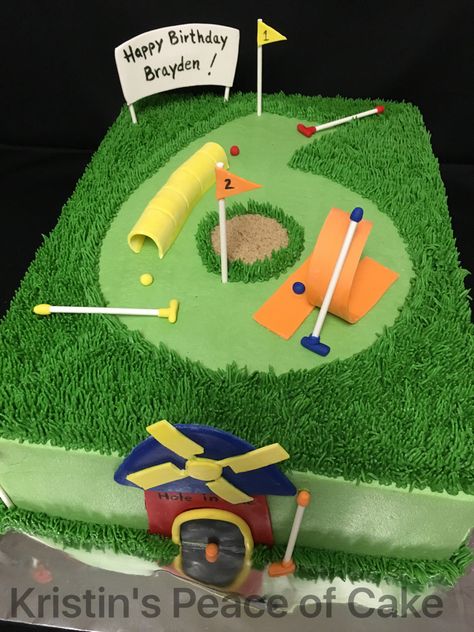 Mini golf cake Mini Golf Cake Ideas, Mini Golf Birthday Cake, Mini Golf Cake, Mini Golf Birthday Party, Golf Birthday Cake, Mini Golf Party, Golf Cake Toppers, Golf Cookies, Golf Birthday Cakes