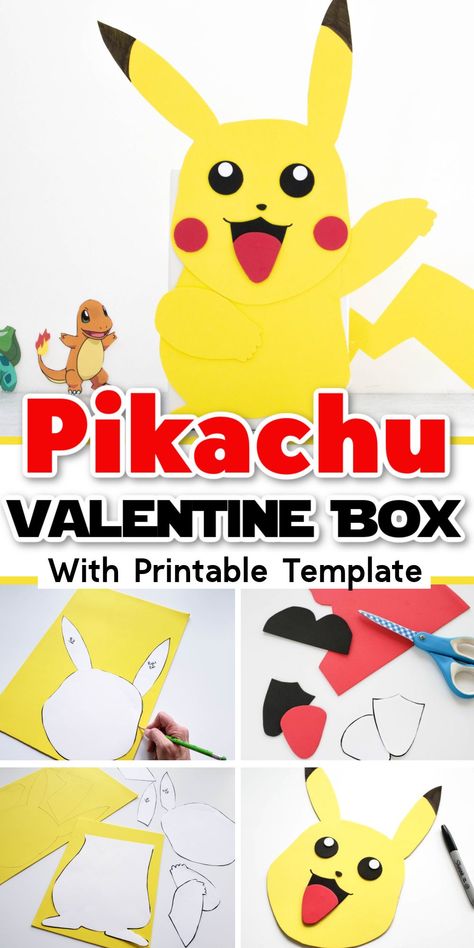 This fun Pokemon valentine box is the perfect Valentine's Day craft. There's even a free printable template to make this Pikachu Valentine box even easier to make! #pokemonvalentinebox #pikachuvalentinebox #pokemon #pikachu #valentinebox #valentinecardbox #valentinesdaycraft #valentines Pikachu Valentines Boxes Diy, Pikachu Box Diy, Charizard Valentines Boxes, Pikachu Template Printable, Pikachu Valentine Box Ideas, Diy Pokemon Valentines Boxes, Toddler Boy Valentines Box Ideas, Naruto Valentines Day Box Ideas, Valentines Box Pokemon