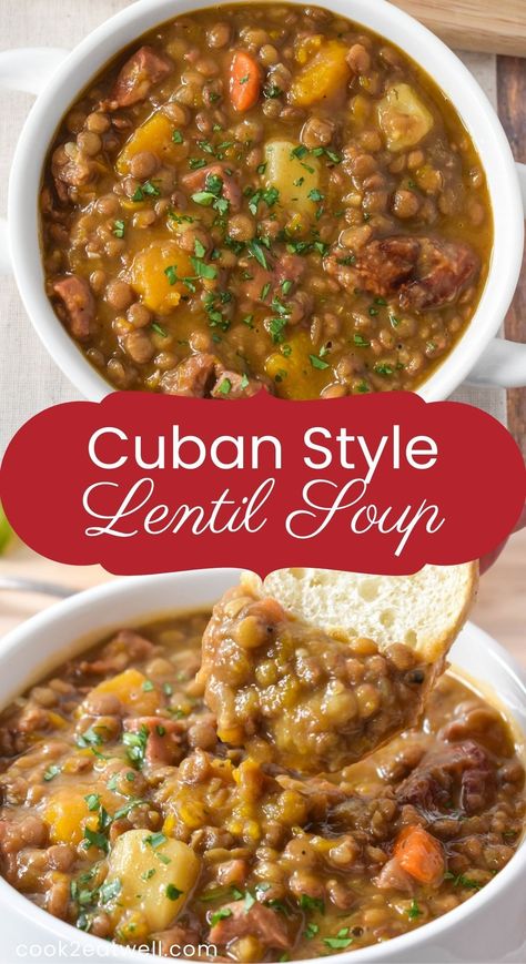 Lentil Soup With Ham, Ham Potatoes, Soup With Ham, Lentil Dishes, Cuban Cuisine, Cuban Style, Lentil Soup Recipes, Lentil Stew, Bean Stew