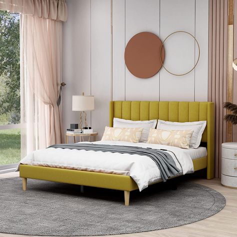 Amazon.com: Upholstered Platform Bed Frame Queen Size with Headboard Wooden Slats Support/No Box Spring Needed/Easy Assembly,Yellow : Home & Kitchen Platform Bed Frame Full, Full Size Platform Bed, Full Size Bed Frame, Full Bed Frame, King Size Bed Frame, Wooden Headboard, Wingback Headboard, Queen Size Bed Frames, Beds And Headboards