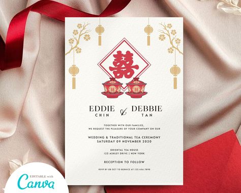 #etsy shop: Tea Ceremony Wedding Invitation Card, Chinese Vietnamese Tea Ceremony card, Asian Oriental Double Happiness Wedding Tea Cup https://etsy.me/3x3yJmy #red #gold #thiepcuoi #chineseweddingcard #chineseinvitation #doublehappiness #teaceremonycard Chinese Tea Ceremony Invitation, Tea Ceremony Invitation, Chinese Wedding Invitation Card, Wedding Tea Cups, Asian Wedding Invitations, Wedding Tea Ceremony, Chinese Wedding Tea Ceremony, Tea Ceremony Wedding, Double Happiness Wedding