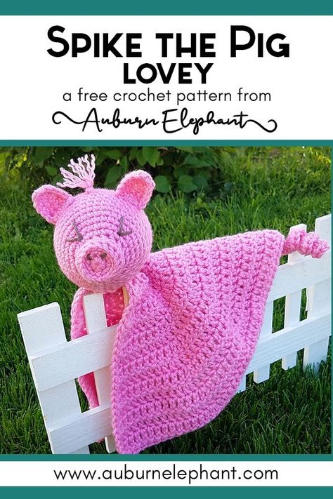 Spike the Pig Crochet Lovey pattern Lovey Crochet Patterns, Crochet Ragdoll, Lovey Blanket Pattern, Cover Design Ideas, Crochet Lovey Free Pattern, Mug Cover, Lovey Crochet, Crochet Cup Cozy, Crochet Pig