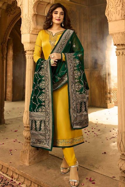 Fabja Salwar Suits, Sarees, Kurtis, Lehengas, Tops, Gowns, Dresses Online Shopping Store for Women : Indian Salwar Kameez Suits For Marriage Yellow Punjabi Suit, Punjabi Suits Party Wear, Wedding Salwar Kameez, Celana Fashion, Kameez Designs, Lehenga Suit, Churidar Suits, Patiala Suit, Indian Salwar Kameez