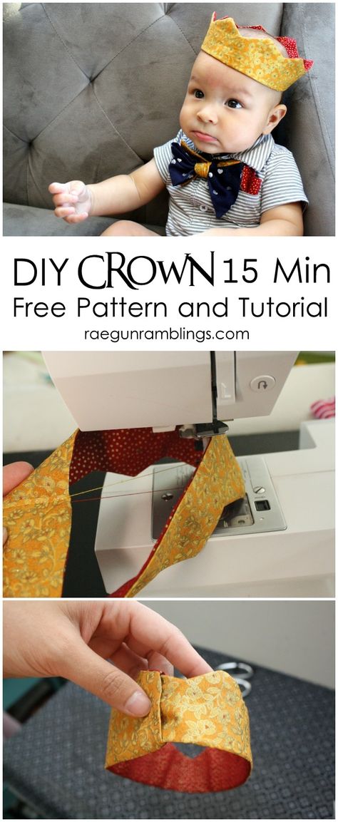 15 minute Fabric Crown Tutorial and FREE pattern (baby to adult) - Rae GUn Ramblings Fabric Crown Pattern Free, Fabric Crown Pattern, Princess Dress Tutorials, Crown Tutorial, Fabric Crown, Baby Crown, Dress Up Boxes, Crown Pattern, Pattern Baby