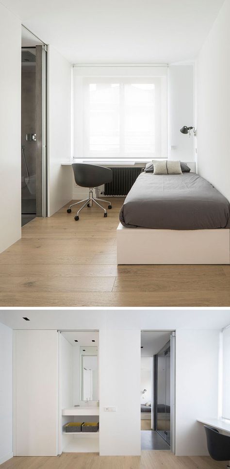 Susanna Cots Has Designed The Interiors Of A Large Apartment In Barcelona Bedroom Design Diy, Home Bedroom Design, Bedroom Decor On A Budget, Luxury Bedroom Furniture, Dark Bedroom, Floating Desk, Small Bed, Single Bedroom, Ensuite Bathroom