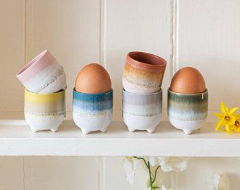 Egg cup | Etsy UK Dip Ombre, Easter Egg Cups, Egg Cups Breakfast, Cup Gift Set, Egg Cups Holders, Ceramic Egg Cups, Ceramic Egg, Rustic Texture, Reactive Glaze