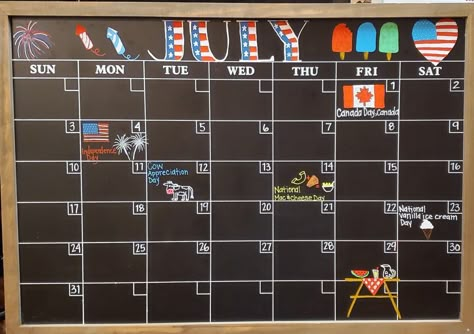 July Calendar 2024 Chalkboard, May Calander Aesthetic, June Calendar 2024 Chalkboard, July Whiteboard Ideas, July Dry Erase Calendar Ideas, May Chalk Calendar Ideas, June Dry Erase Calendar Ideas, May Chalkboard Art Calendar, Monthly Calendar Design Ideas