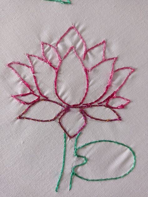 3 colour lotus using chain stitch only Embroidered Lotus Flower, Lotus Flower Embroidery, Lotus Embroidery, Diy Sewing Clothes, Embroidery And Stitching, Chain Stitch, Sewing Clothes, Embroidery Flowers, Lotus Flower