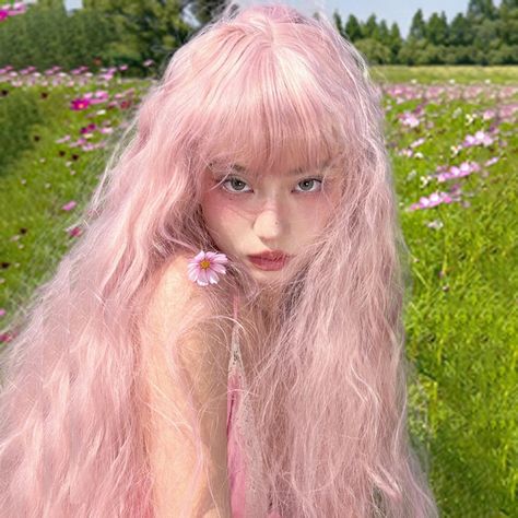 Blossom Pink Hair, Hair Arrange, Pink Wig, Pretty Hair Color, Hair Color Pink, Water Photography, Long Wigs, Long Curly Hair, Curly Wigs