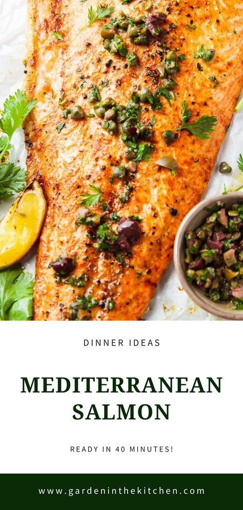 Mediterranean Recipes Fish Dishes, Mediterranean Diet Recipes With Salmon, Meditterean Salmon Recipes, Easy Mediterranean Salmon Recipes, Salmon Recipes Baked Mediterranean, Meditterean Fish Recipes, Salmon With Herbs, Mediterranean Salmon Bake, Salmon Mediterranean Diet