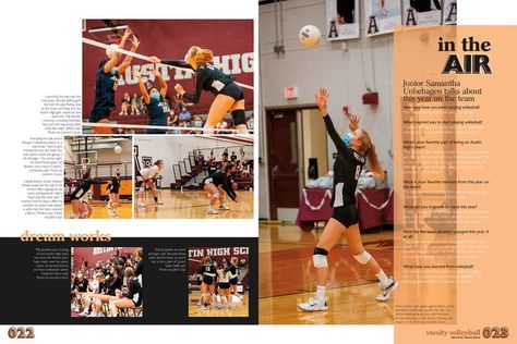 The Comet 2021 / Austin, Texas / Sports / Volleyball Volleyball Yearbook Page Ideas, Volleyball Yearbook Spread, Sports Volleyball, Tab Design, Yearbook Spreads, Yearbook Layouts, Volleyball Tournaments, Yearbook Pages, Texas Sports