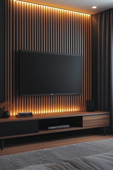 bedroom tv wall design Media Wall For Bedroom, Tv Mounted Bedroom, Tv Wall In Bedroom Ideas, Media Wall Bedroom, Tv Cabinet Design Modern Luxury, Tv Bedroom Ideas Wall, Bedroom Media Wall, Tv Entertainment Center Ideas, Tv Cabinet For Bedroom