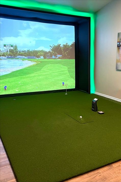 Indoor Golf Course, Diy Golf Simulator, Simulator Room, Home Golf Simulator, Indoor Golf Simulator, Diy Golf, Open Basement, Golf Simulator Room, Golf Room