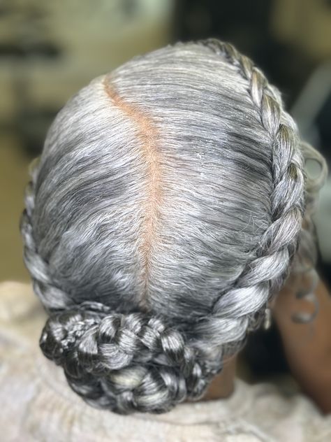 2 feedin braids Older Women Braids, Older Women Braided Hairstyles, Older Black Women Hairstyles, Grey Hair Braids, Short Weave Hairstyles, Granny Hair, Short Natural Haircuts, Weave Hairstyles Braided, Travel Hairstyles