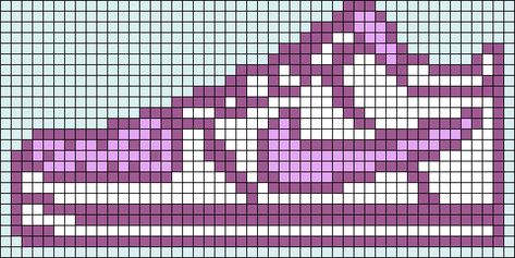 Perler Bead Shoe Pattern, Nike Perler Beads, Shoes Pixel Art, Hamahelmi Ideas, Pixel Brush, Cross Stitch Geometric, Fuse Bead Patterns, Hama Beads Design, Pixel Drawing