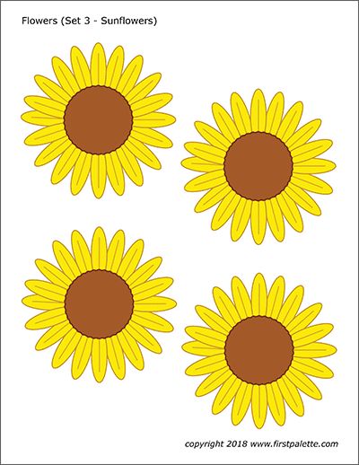 Flowers | Free Printable Templates & Coloring Pages | FirstPalette.com Sunflower Clipart Free Printable, Printable Sunflower Prints, Printable Flowers Cutout, Flower Clipart Printables, Free Printable Flowers, Appreciation Crafts, Flower Templates Printable Free, Printable Animal Masks, Sunflowers Roses