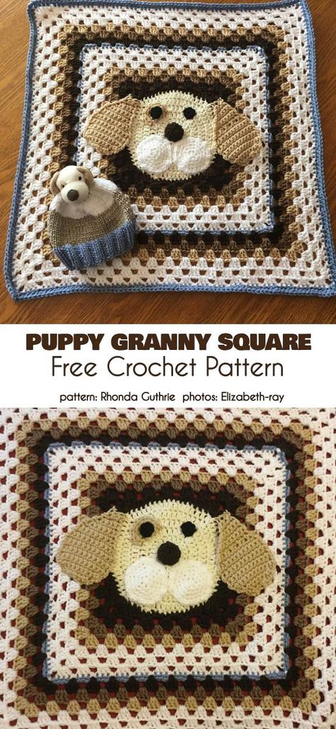 Puppy Granny Square Blanket Free Crochet Pattern #freecrochetblanketpattern #crochetgrannysquare #crochetpuppyblanket Baby Blanket Granny Square, Granny Square Pattern Free, Blanket Granny Square, Awesome Crochet, Owl Purse, Granny Square Pattern, Lovey Pattern, Crochet Blanket Afghan, Crochet Granny Square Blanket