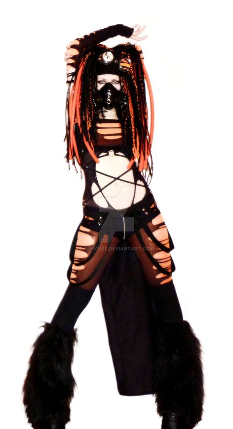 Orange Cyber by Sphynxe.deviantart.com on @DeviantArt Cybergoth Outfits, Goth Dancing, Orange Shadow, Cybergoth Fashion, Industrial Goth, We Are The Future, Ripped Tights, Cybergoth Style, Gothic Photography