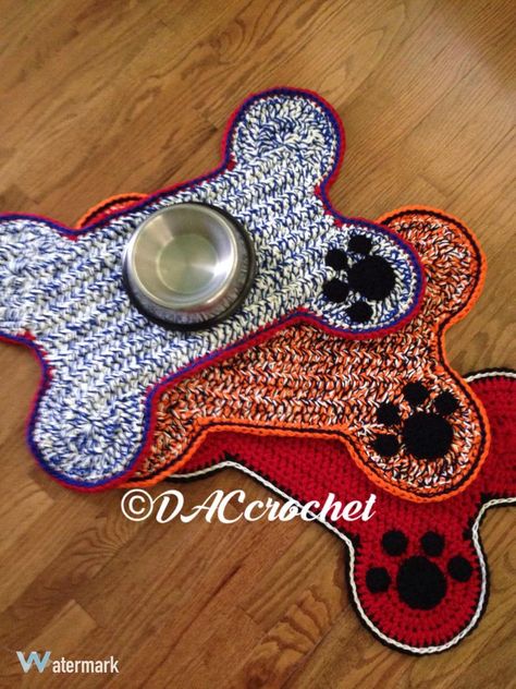 15 Crochet Dog Accessories - TimmelCrochet Placemat Rug, Dog Crate Mat, Homemade Dog Toys, Crochet Dog Clothes, Large Bowls, Crate Mat, Crochet Dog Patterns, Beaded Dog Collar, Shaped Rug