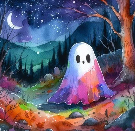 Painting Ideas On Canvas Ghost, Fall Paintings On Canvas, Cute Fall Paintings On Canvas Easy, Cute Fall Paintings, Halloween Ghost Paintings On Canvas, Fall Paintings On Canvas Easy, Paintings On Canvas Easy, Fall Paintings On Canvas Easy Ghost, Ghost And Pumpkin Painting On Canvas