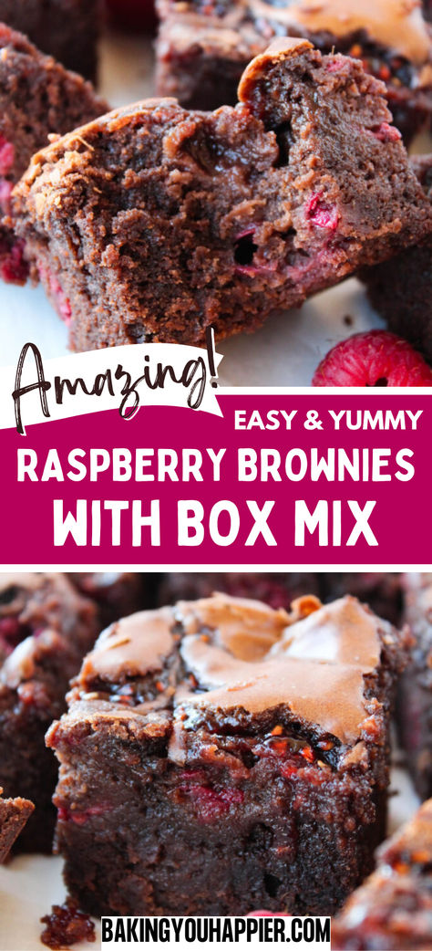 Raspberry Brownies, thick, fudgy, and decadent brownies that are quick and easy to make with raspberries, jam, and a box mix! Raspberry Recipes Easy, Raspberry Dessert Bars, Raspberry Desserts Easy, Decadent Brownies, Chocolate Raspberry Brownies, Brownie Mix Recipes, Brownie Recipes Healthy, Raspberry Brownies, Raspberry Desserts