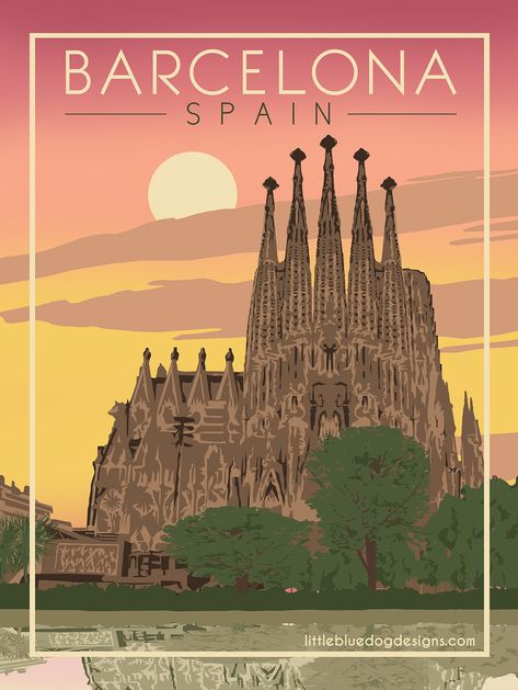 Copyright 2019 Little Blue Dog Designs Barcelona Spain Travel, Travel Stamp, 11x17 Poster, Travel Postcard, Vintage Travel Trailers, Retro Travel Poster, Vintage Travel Poster, Travel Stickers, Philippines Travel