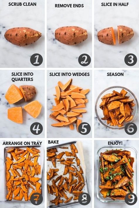 Sweet Potato Meal Prep, Potato Meal Prep, Making Sweet Potato Fries, Baked Sweet Potato Fries, Sweet Potato Recipes Healthy, Easy Sweet Potato, Sweet Potato Fries Baked, Resep Salad, Healthy Potato Recipes