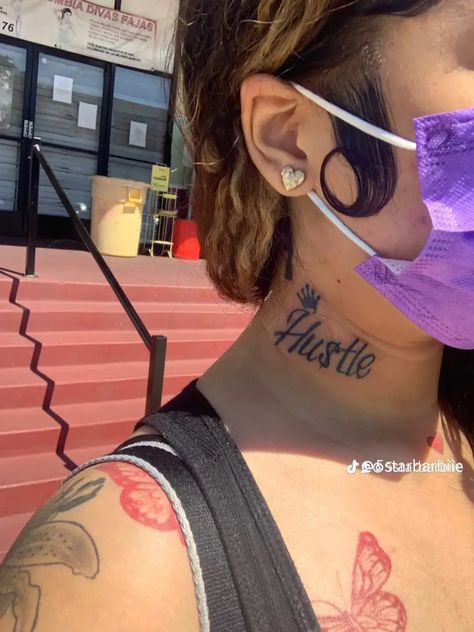 Neck Tattoo Hood, Hustlers Ambition Tattoo, Small Hood Tattoos, Hood Girl Tattoos, Hustle Tattoos For Women, Gangsta Tattoos For Women, Thug Tattoos For Women, Boujee Tattoos For Women, Hustle Tattoo