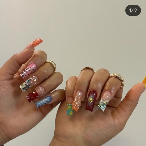 Nail Jewels, Summery Nails, Pretty Gel Nails, Unique Acrylic Nails, Minimalist Nails, Fire Nails, Dream Nails, Funky Nails, Pretty Acrylic Nails