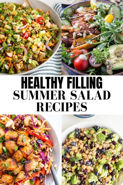 Filling Entrée Summer Salad Recipes to keep you feeling satisfied during the hot summer months! Beat the summer heat with these healthy, colorful, refreshing and nutritious delicious summer salads! #healthy #glutenfree #summer #salad #mealprep Root Vegetable Salad Recipes, Light Summer Meals Healthy, Low Calorie Salads, Healthy Summer Salad Recipes, Interesting Salads, Cheddar Bagels, Awesome Salads, Roasted Summer Vegetables, Grilled Salmon Salad