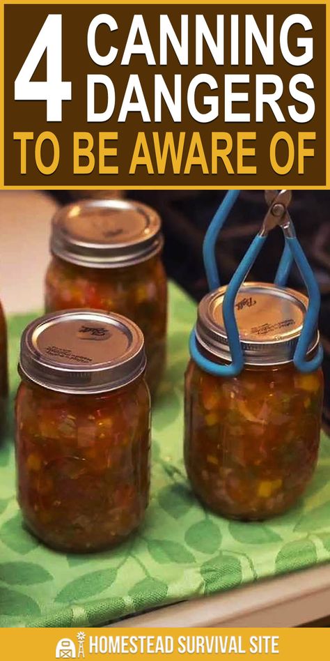 While canning is simple enough to do, it can be dangerous if you don't know what you're doing. Here are four canning dangers you should be aware of. #homesteadsurvivalsite #canning #foodstoragetips #foodpreservation #preservefood What Can You Can, Things To Can And Preserve, Best Things To Can, Soups To Can, Canning Condiments, Homemade Sanitizer, Stockpile Food, Emergency Planning, Pressure Canning Recipes