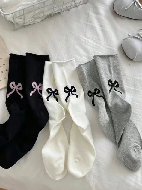 3pairs Korean Style Ins Pile Heap Socks With Heel Bow Decoration Multicolor    Fabric Animal,Plain    Women Socks & Hosiery, size features are:Bust: ,Length: ,Sleeve Length: Korean Socks, Women Crew Socks, Outdoor Bag, Fabric Animals, Sleepwear Women, Socks And Hosiery, Kids Beachwear, Socks Women, Hosiery