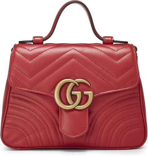 Amazon.com: Gucci, Pre-Loved Red Leather GG Marmont Top Handle Bag Mini, Red : Luxury Stores Red Luxury, Gg Marmont, Elegant Accessories, Luxury Store, Casual Streetwear, Chic Woman, Handle Bag, Designer Wear, Luxury Women