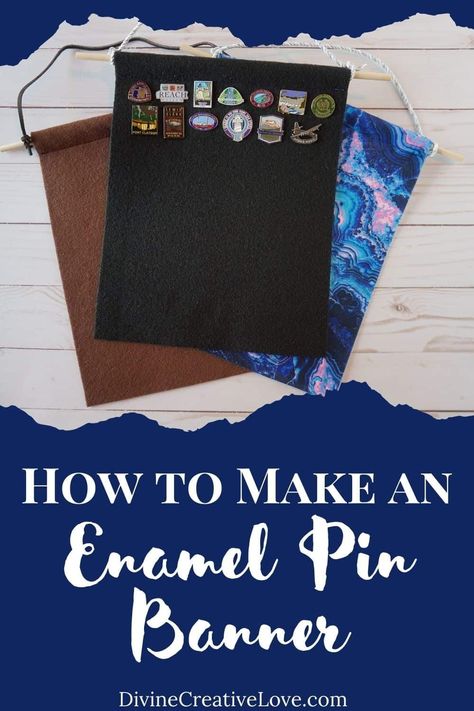 Make your own pin banner for your wall with this easy tutorial! #diy #pinbanner #homedecor . #Enamel_Pins_Diy #Kingdom_Bloggers #Pin_Banner #Teen_Ministry Kingdom Bloggers, Enamel Pins Diy, Make Your Own Pins, Enamel Pin Design, Pin Banner, Disney Diy Crafts, Enamel Pin Display, Pin Display, String Crafts