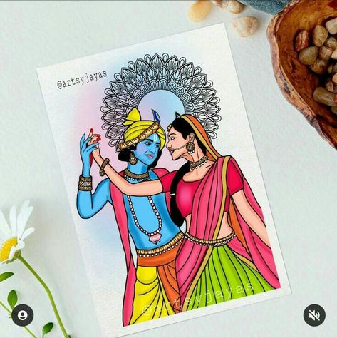 Janmashtami Drawing Aesthetic, Pencil Art Drawings Radha Krishna, Radhakrishna Simple Drawing, Mandala Art Of Radha Krishna, Radha Krishna Aesthetic Sketch, Drawing Ideas Of Krishna, Radhakrishn Sketch, Radhakrishna Painting Easy, Radhe Krishna Painting Easy