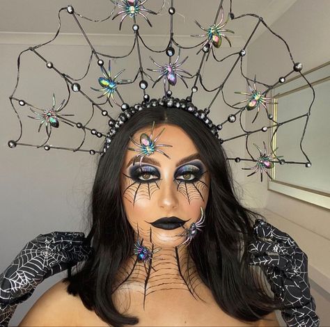 Spider Custome Halloween, Spider Fairy Costume, Spider Queen Costume Diy, Spider Costume Woman, Spider Queen Makeup, Spider Queen Costume, Vampire Halloween Makeup, Skeleton Halloween Makeup, Spider Web Makeup