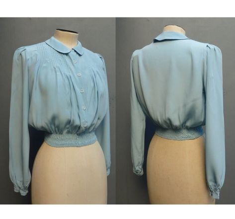 40s Blouse, 40s Outfits, 1940s Blouse, Sky Blue Colour, Collar Pin, Rayon Blouse, 40s Fashion, Most Beautiful Dresses, 1930s Fashion