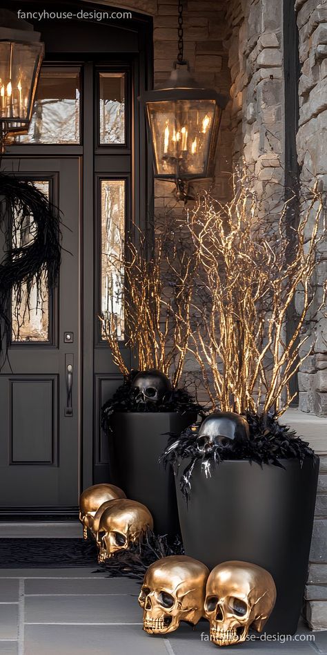 The arrangement of gothic candelabras and spooky silhouettes adds a stylish elegance to your Halloween porch, mixing spooky with sophistication. Modern Pumpkin Carving, Bat Mobile, College Savings, Halloween Outside, Hanging Bat, Casa Halloween, College Fund, Elegant Halloween, Halloween Front Porch