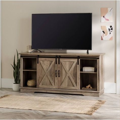 Barn Door Tv Console, Sliding Door Tv Stand, Barn Door Tv, Target Tv Stand, Barn Door Tv Stand, Farmhouse Tv Stand, Dining Room Sideboard, Barn Door Designs, Cabinet Fronts