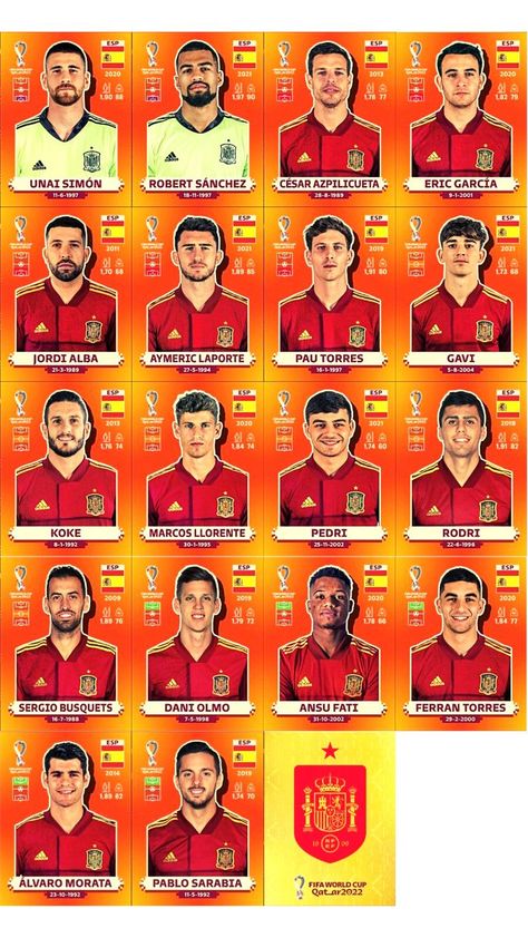 ALL STICKERS SPAIN PANINI WORD CUP QATAR 2022 Football Players Names, Football World Cup 2022, 2022 Sticker, Word Cup, World Cup Qatar, Soccer Cards, 2022 Fifa World Cup, Guy Best Friend, Best Football Team