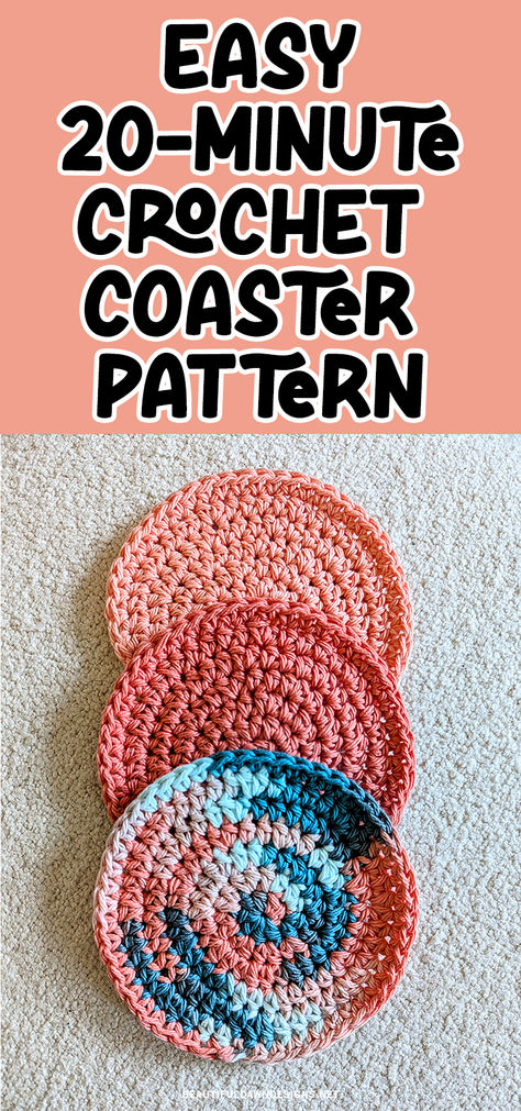 If you’re in the mood to crochet and want to make something super quick, you’ll love this easy crochet coaster pattern. You can make one of these coasters in just 20 minutes! These coasters make a great last-minute gift. Pair them with a mug, and you’ve got an amazing and thoughtful gift for friends and family. How To Make A Crochet Coaster, Free Crochet Animal Coaster Patterns, Circle Coaster Crochet Pattern, Quick Crochet Coasters, Crochet Gifts For Friends Free Pattern, Free Crochet Pattern For Coasters, Round Crochet Coasters, Simple Crochet Coasters Free Pattern, Crochet Coasters Easy