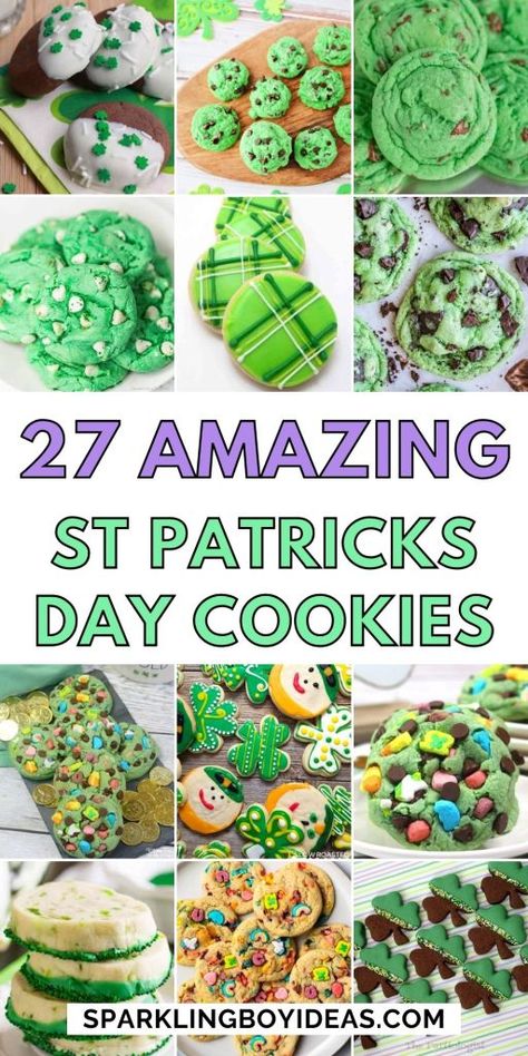 27 Best St Patricks Day Cookies 1 St Patricks Desserts, St Patricks Day Treats, Minty Desserts, St Patrick's Day Treats, St Patricks Food, St Patrick Day Snacks, Shamrock Cookies, St Patrick's Day Cookies, Mint Chocolate Chip Cookies