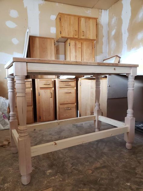 Diy Butcher Block Island, Butcher Block Kitchen Table, Microwave Counter, Antique Kitchen Island, Michael Parkinson, Custom Butcher Block, Kitchen Prep Table, One Room Cabin, Diy Butcher Block