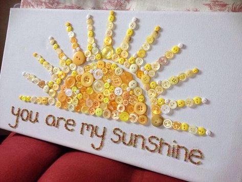 You Are My Sunshine Jewelry, Button Art Flowers On Canvas, Seed Bead Art On Canvas, You Are My Sunshine Craft, Bead Canvas Art, Button Canvas Art, Button Craft Ideas, Diy Valentine Decor, Button Tree Art