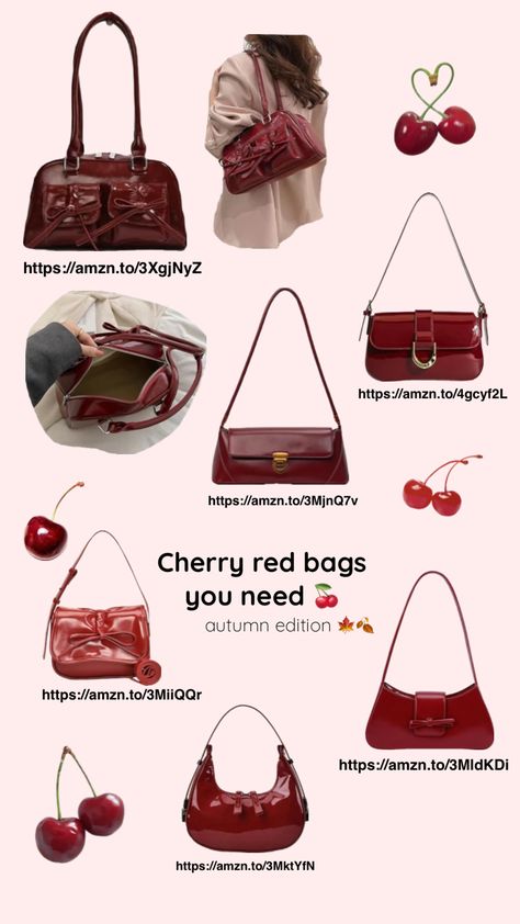 cherry red bags from amazon 🍒💗 Red Bag Outfit, Cherry Bag, Red Bag, What In My Bag, Red Purses, Red Cherry, Diy Journal, Cherry Red, Outfits Aesthetic